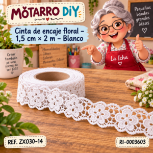 ri-0003603-zx030-14 Cinta de encaje floral – 1,5 cm × 2 m – Blanco