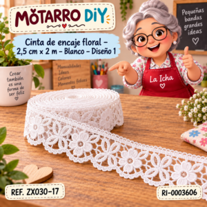 ri-0003606-zx030-17 Cinta de encaje floral – 2,5 cm × 2 m – Blanco – Diseño 1
