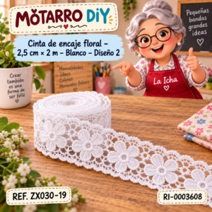 ri-0003608-zx030-19 Cinta de encaje floral – 2,5 cm × 2 m – Blanco – Diseño 2