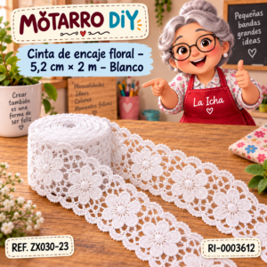 ri-0003612-zx030-23 Cinta de encaje floral – 5,2 cm × 2 m – Blanco