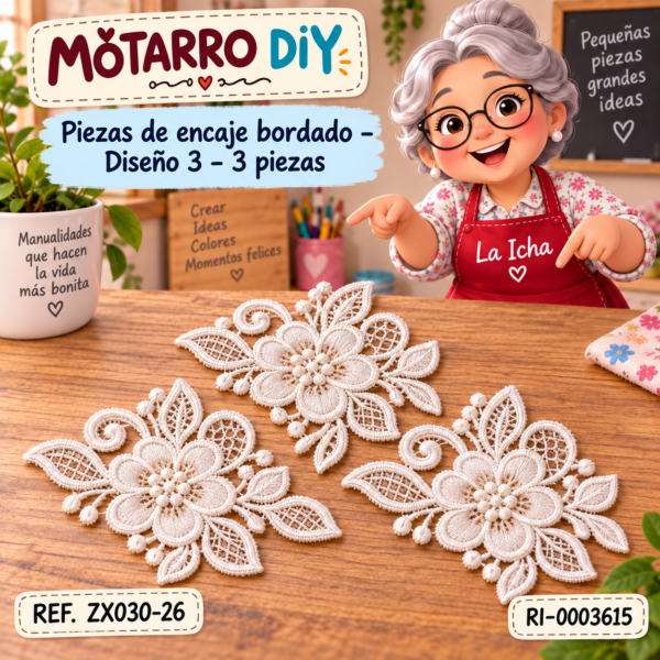 Piezas de encaje bordado – Diseño 3 – 3 piezas
