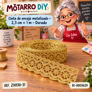 ri-0003620-zx030-31 Cinta de encaje metalizado – 2,3 cm × 1 m – Dorado