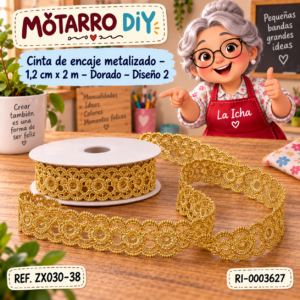 ri-0003627-zx030-38 Cinta de encaje metalizado – 1,2 cm × 2 m – Dorado – Diseño 2