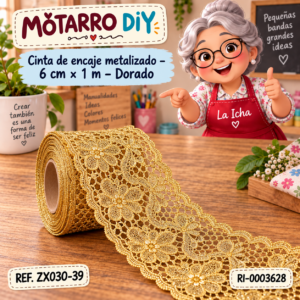 ri-0003628-zx030-39 Cinta de encaje metalizado – 6 cm × 1 m – Dorado