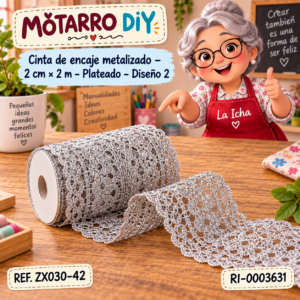 ri-0003631-zx030-42 Cinta de encaje metalizado – 2 cm × 2 m – Plateado – Diseño 2