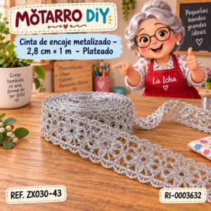 ri-0003632-zx030-43 Cinta de encaje metalizado – 2,8 cm × 1 m – Plateado
