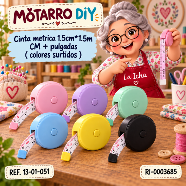 Cinta metrica 1.5cm*1.5m CM + pulgadas ( colores surtidos )