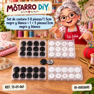 ri-0003695-13-01-061 Set de costura 5 8 piezas/1.5cm negro y blanco + 1 + 5 piezas/2cm negro y blanco