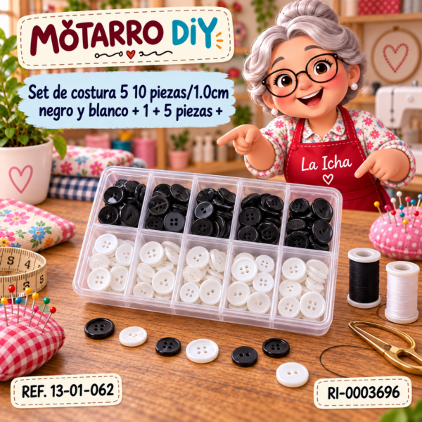 Set de costura 5 10 piezas/1.0cm negro y blanco + 1 + 5 piezas +
