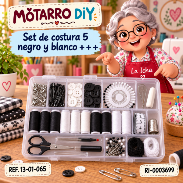 Set de costura 5 negro y blanco + + +