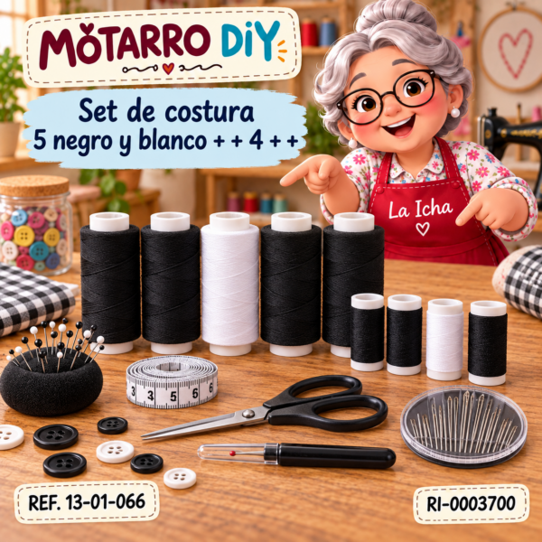 Set de costura 5 negro y blanco + + 4 + +