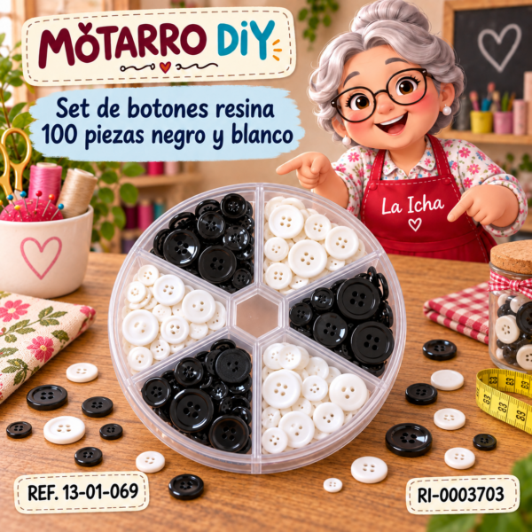 Set de botones resina 100 piezas negro y blanco