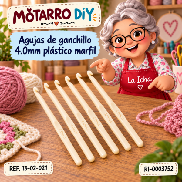 Agujas de ganchillo 4.0mm plástico marfil