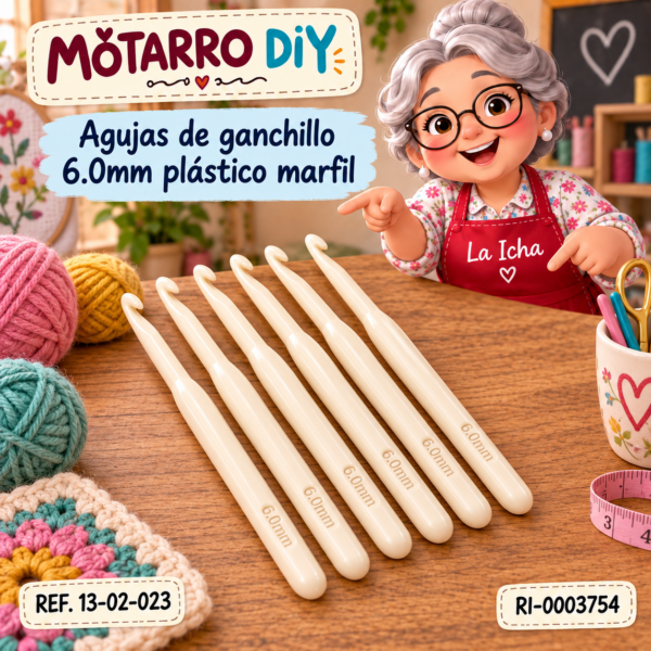 Agujas de ganchillo 6.0mm plástico marfil