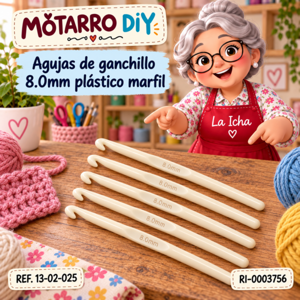 Agujas de ganchillo 8.0mm plástico marfil