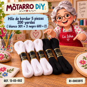 ri-0003815-13-03-002 Hilo de bordar 5 piezas 200 yardas ( blanco 301 × 3 negro 600 × 2)