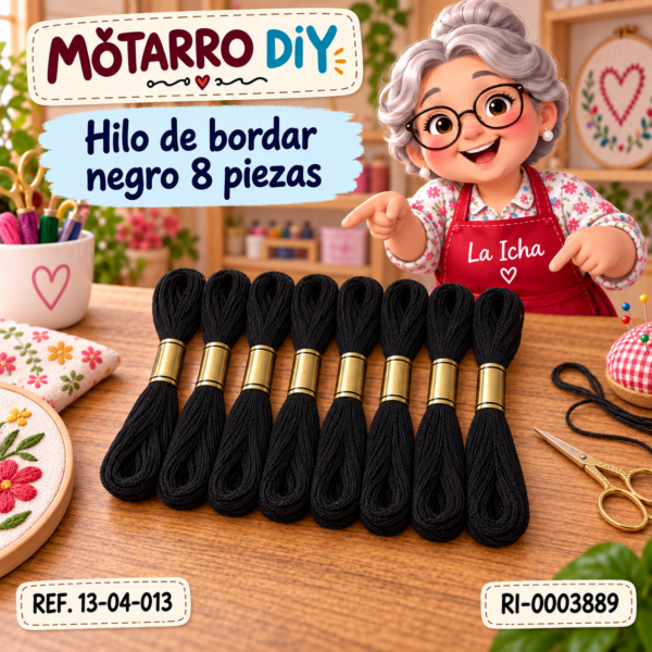 Hilo de bordar negro 8 piezas