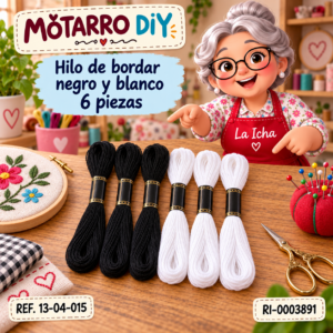 ri-0003891-13-04-015 Hilo de bordar negro y blanco 6 piezas