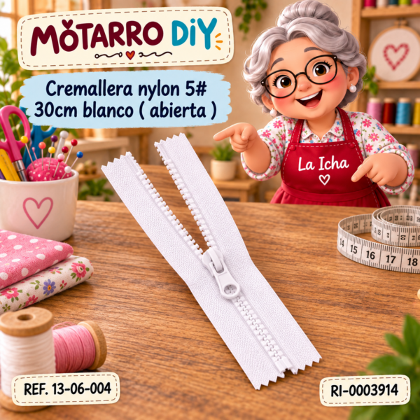 Cremallera nylon 5# 30cm blanco ( abierta )