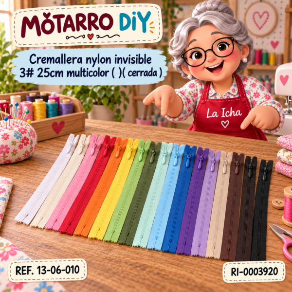 Cremallera nylon invisible 3# 25cm multicolor ( )( cerrada )