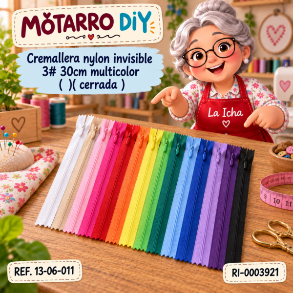 Cremallera nylon invisible 3# 30cm multicolor ( )( cerrada )