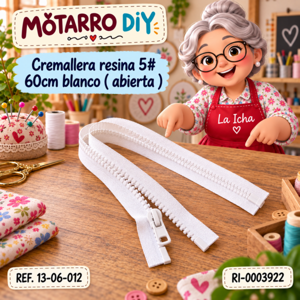 Cremallera resina 5# 60cm blanco ( abierta )