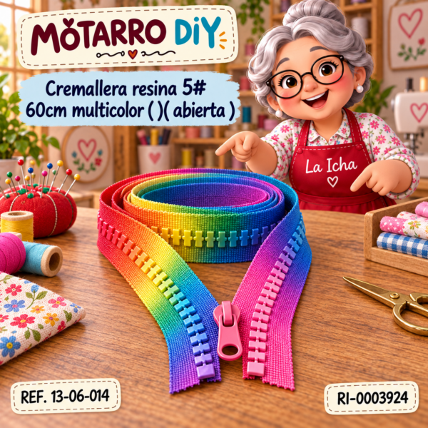 Cremallera resina 5# 60cm multicolor ( )( abierta )