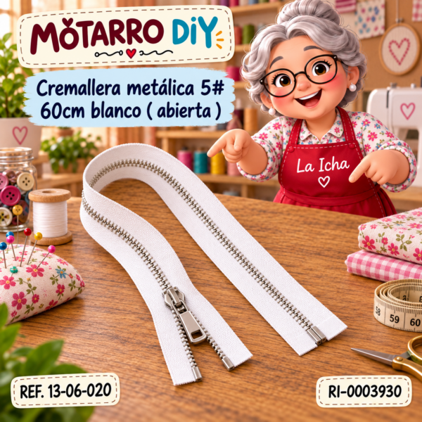 Cremallera metálica 5# 60cm blanco ( abierta )