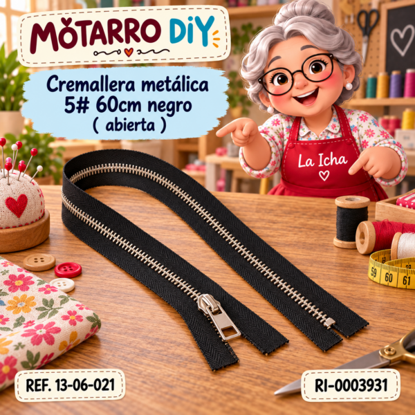 Cremallera metálica 5# 60cm negro ( abierta )