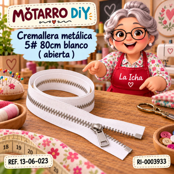 Cremallera metálica 5# 80cm blanco ( abierta )
