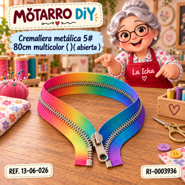 Cremallera metálica 5# 80cm multicolor ( )( abierta )