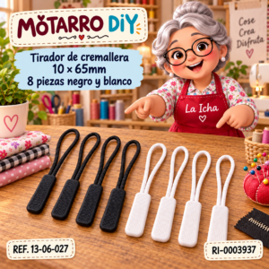 ri-0003937-13-06-027 Tirador de cremallera 10 × 65mm 8 piezas negro y blanco