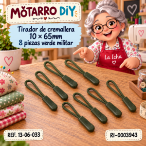 ri-0003943-13-06-033 Tirador de cremallera 10 × 65mm 8 piezas verde militar