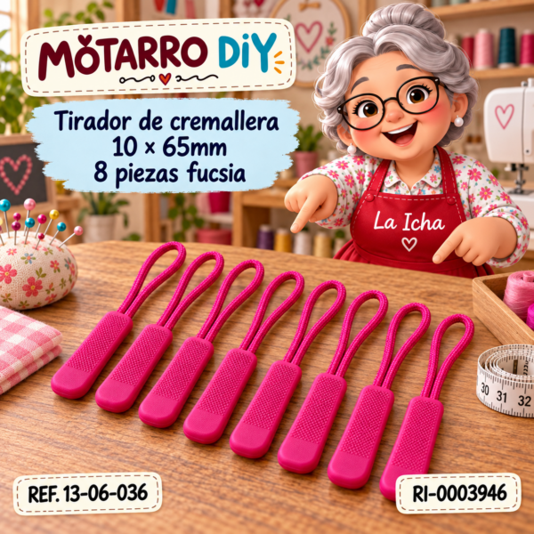 Tirador de cremallera 10 × 65mm 8 piezas fucsia