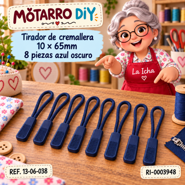 Tirador de cremallera 10 × 65mm 8 piezas azul oscuro