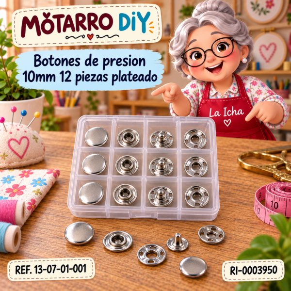 Botones de presion 10mm 12 piezas plateado