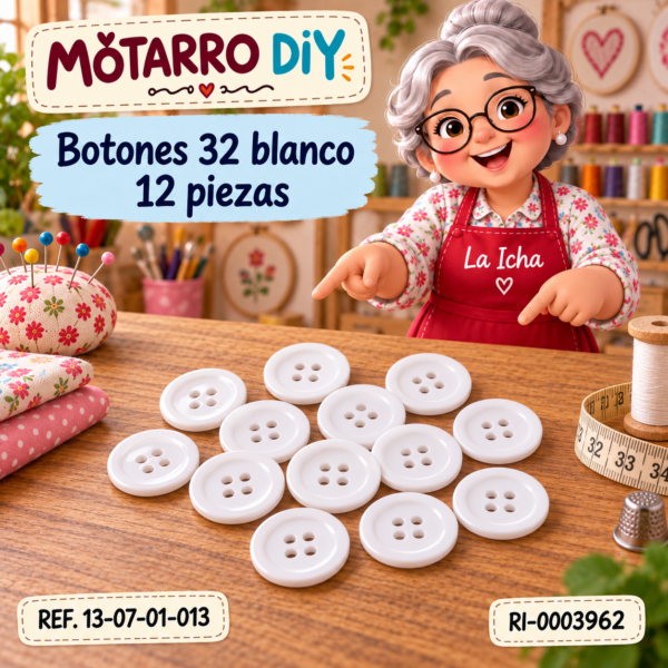 Botones 32 blanco 12 piezas