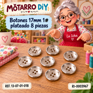 ri-0003967-13-07-01-018 Botones 17mm 1# plateado 8 piezas