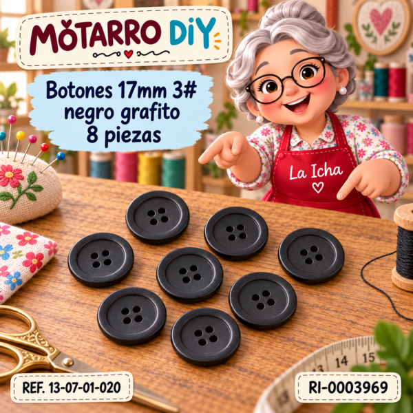 Botones 17mm 3# negro grafito 8 piezas