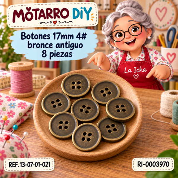 Botones 17mm 4# bronce antiguo 8 piezas
