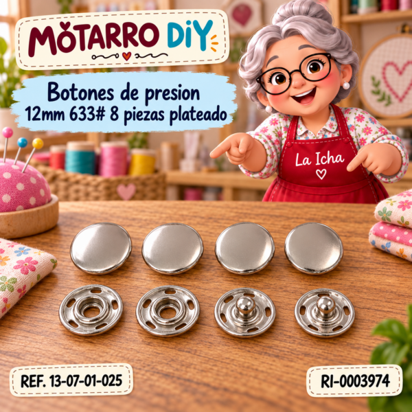 Botones de presion 12mm 633# 8 piezas plateado