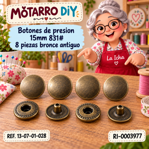 Botones de presion 15mm 831# 8 piezas bronce antiguo
