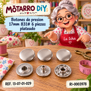 ri-0003978-13-07-01-029 Botones de presion 17mm 831# 6 piezas plateado