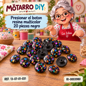 ri-0003980-13-07-01-031 Presionar el boton resina multicolor 20 piezas negro