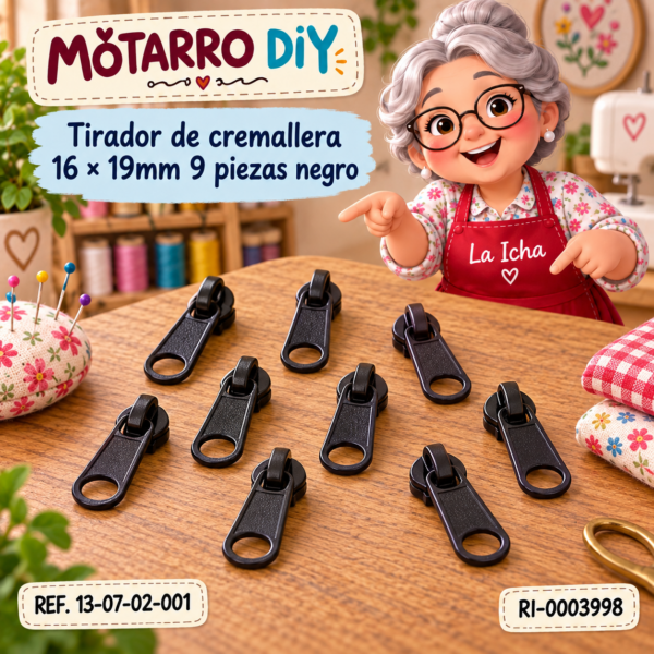 Tirador de cremallera 16 × 19mm 9 piezas negro