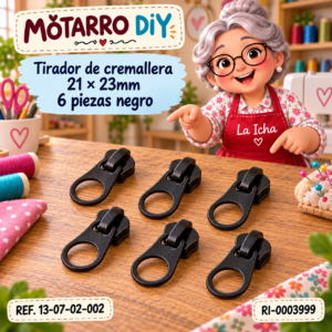 ri-0003999-13-07-02-002 Tirador de cremallera 21 × 23mm 6 piezas negro