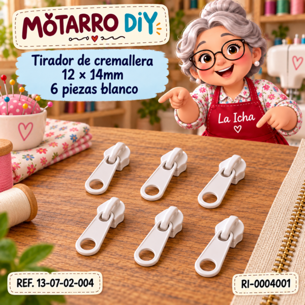 Tirador de cremallera 12 × 14mm 6 piezas blanco
