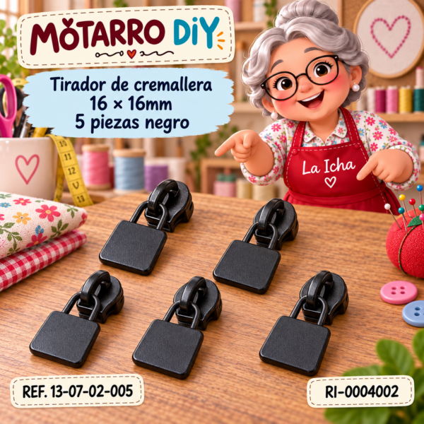 Tirador de cremallera 16 × 16mm 5 piezas negro