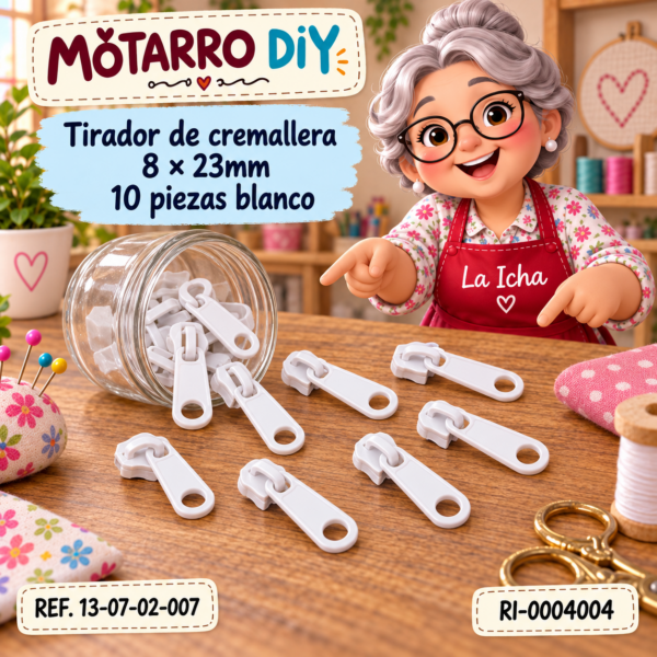 Tirador de cremallera 8 × 23mm 10 piezas blanco