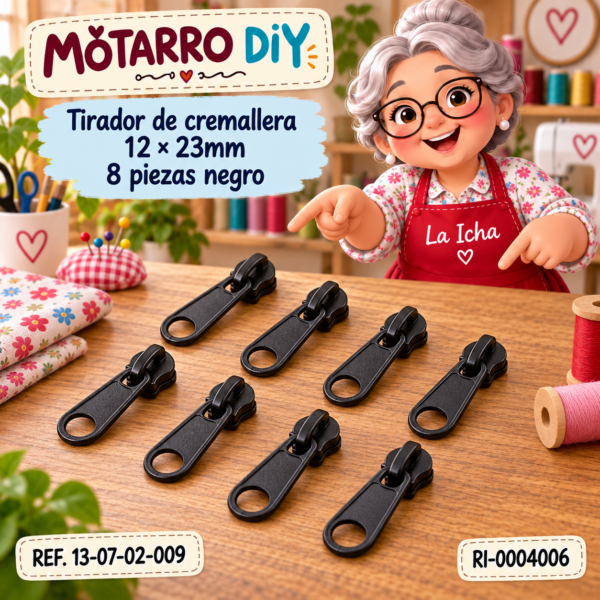 Tirador de cremallera 12 × 23mm 8 piezas negro